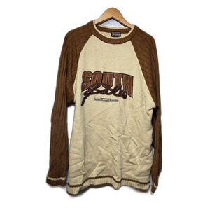 South Pole y2k Sweater Pullover Long Sleeve Streetwear Brown Tan Knit Fall sz XL
